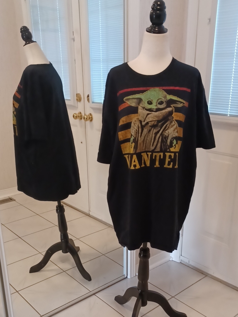 4/$80 Black 'Wanted' Grogu Graphic Tee - Size 2X